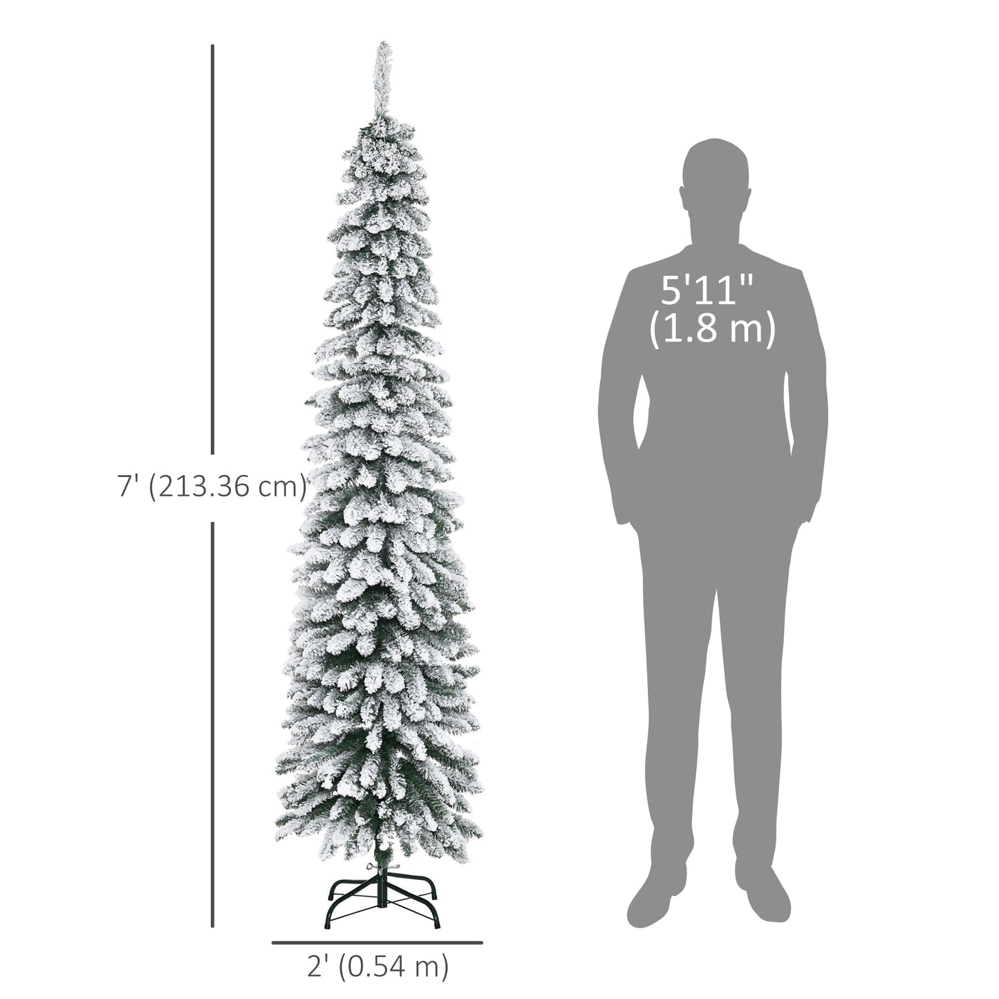 Sapin de Noël artificiel enneigé mince 213 cm