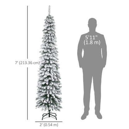 Sapin de Noël artificiel enneigé mince 213 cm