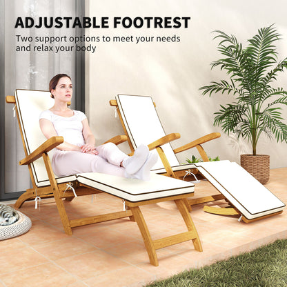 Chaise longue pliante en bois d'acacia avec repose-pieds