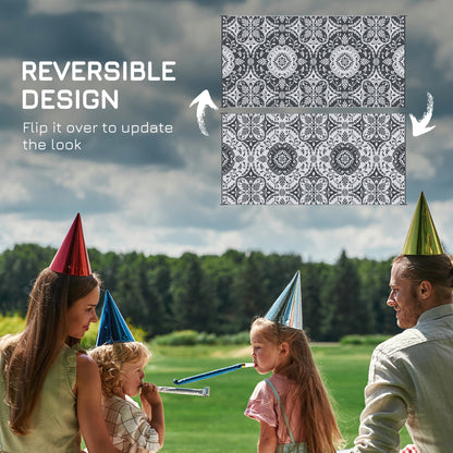 Tapis extérieur portable réversible 274 x 549 cm — Gris et blanc