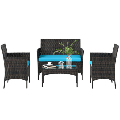 Outsunny 4-Piece Rattan Patio Set with Loveseat and Table Beige