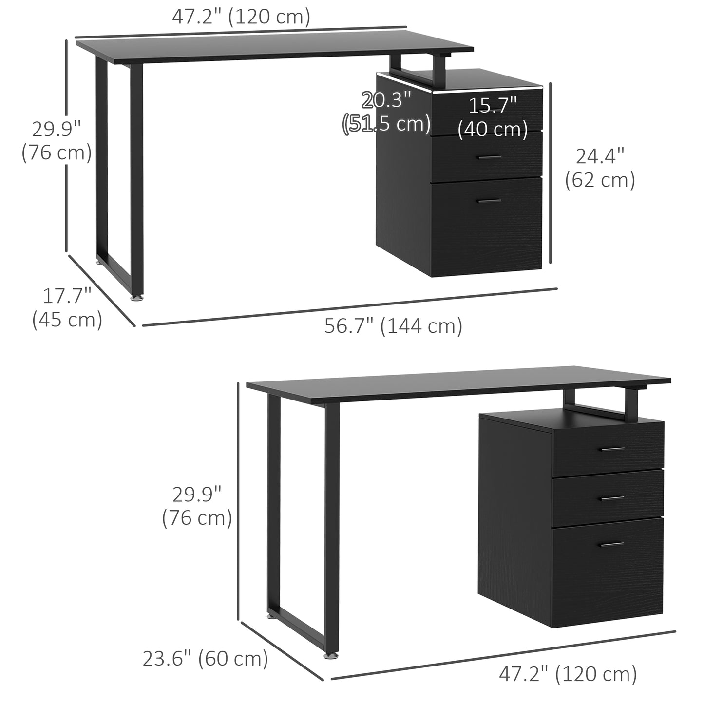 Bureau informatique tiroirs amovibles 47 po