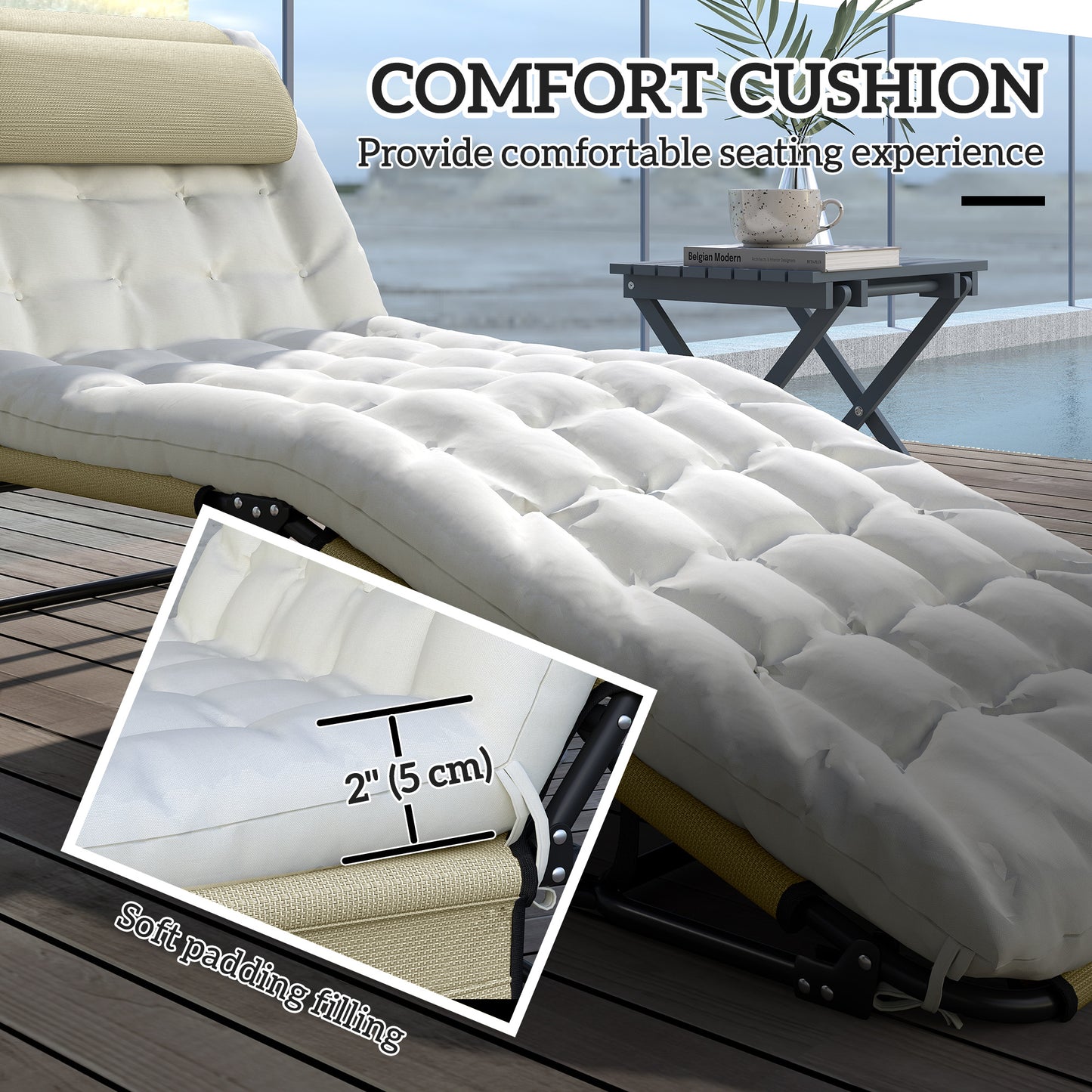 Chaise longue pliante 4 positions avec coussin