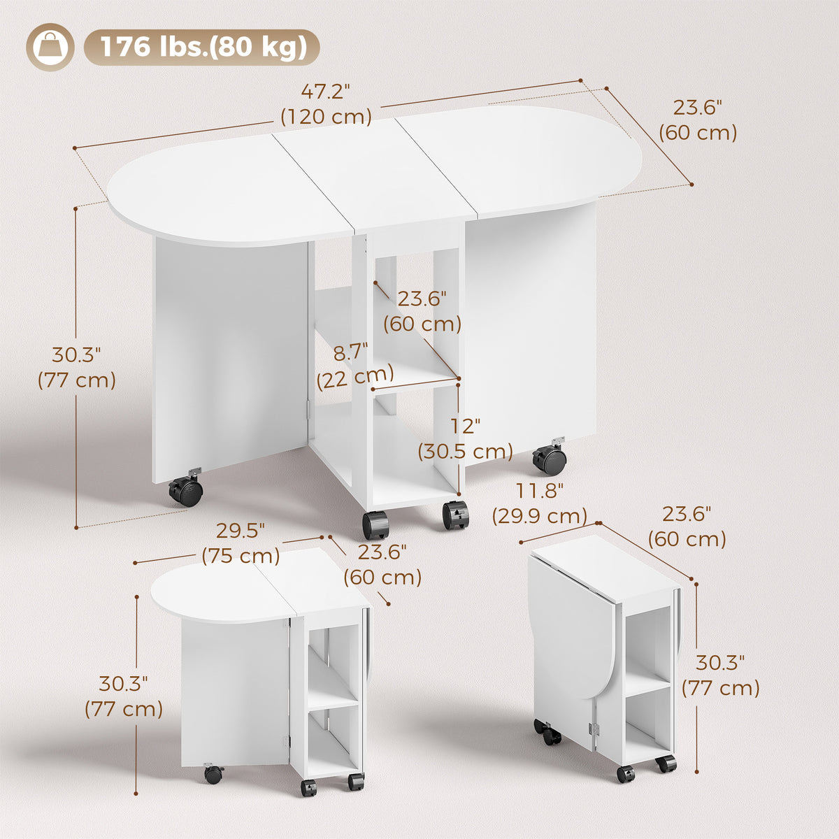 Table à manger pliante avec rangement pour petits espaces 120 cm