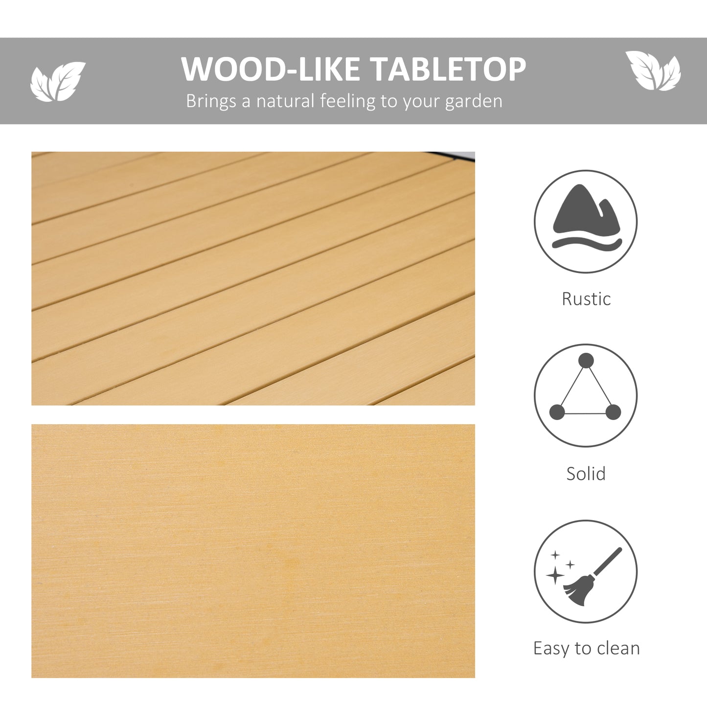 Table de jardin rectangulaire 8 personnes, plateau effet bois