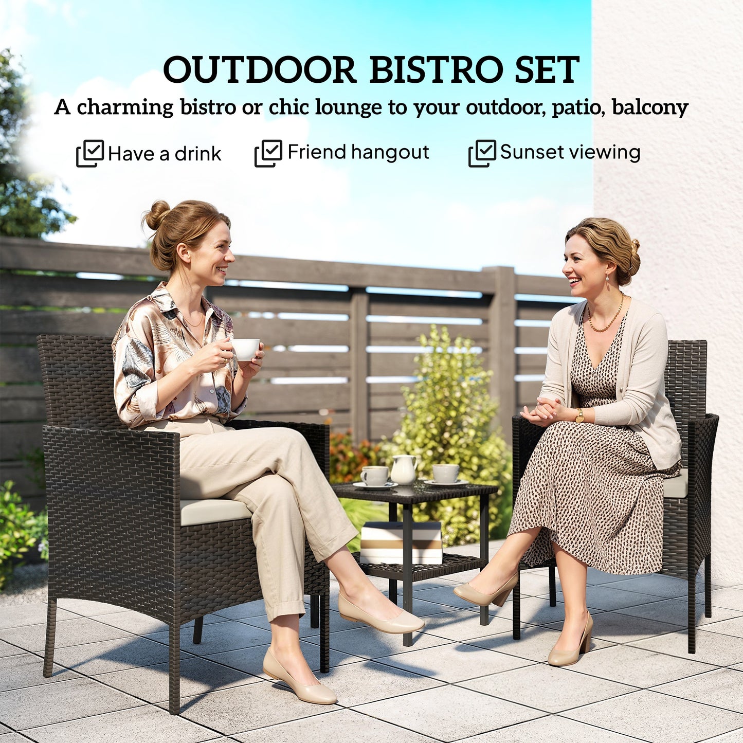 Ensemble bistrot 3 pièces rotin avec table verre — kaki