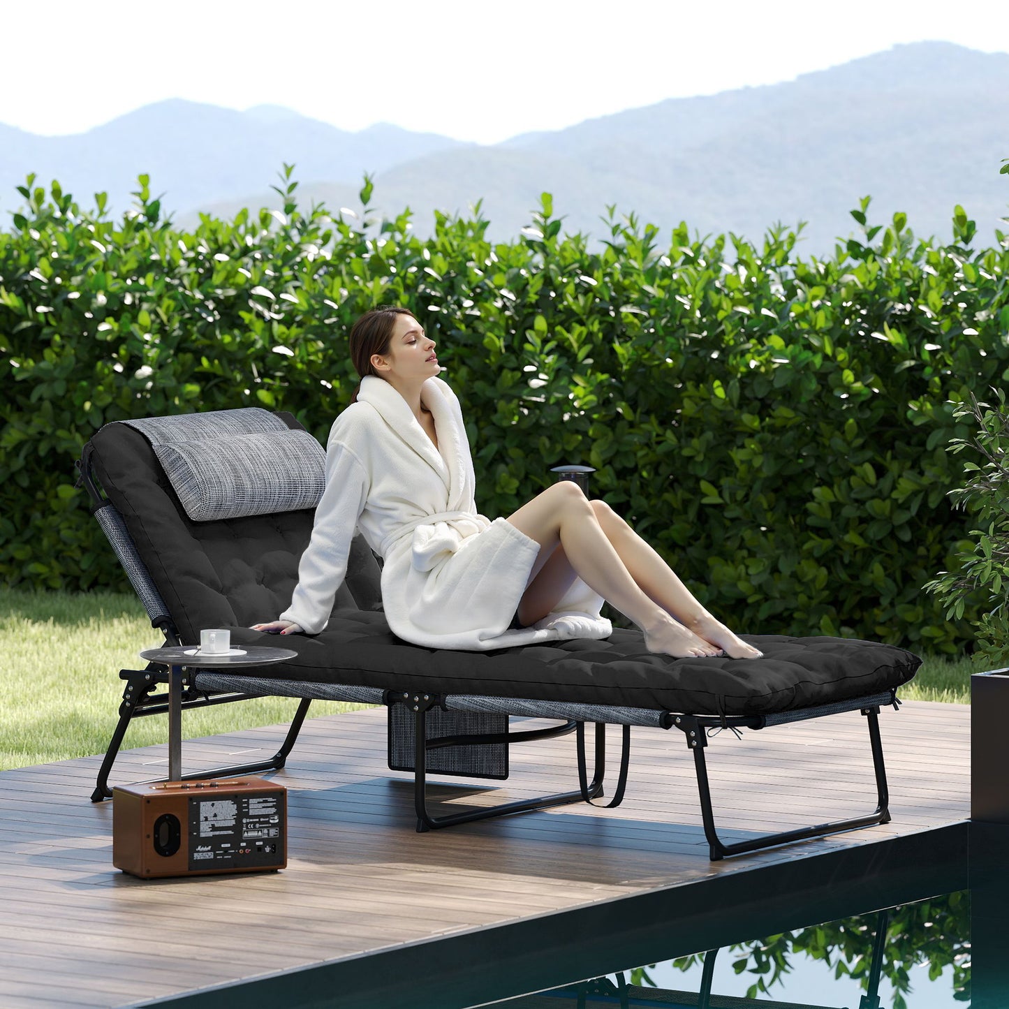 Chaise longue pliante 4 positions avec coussin