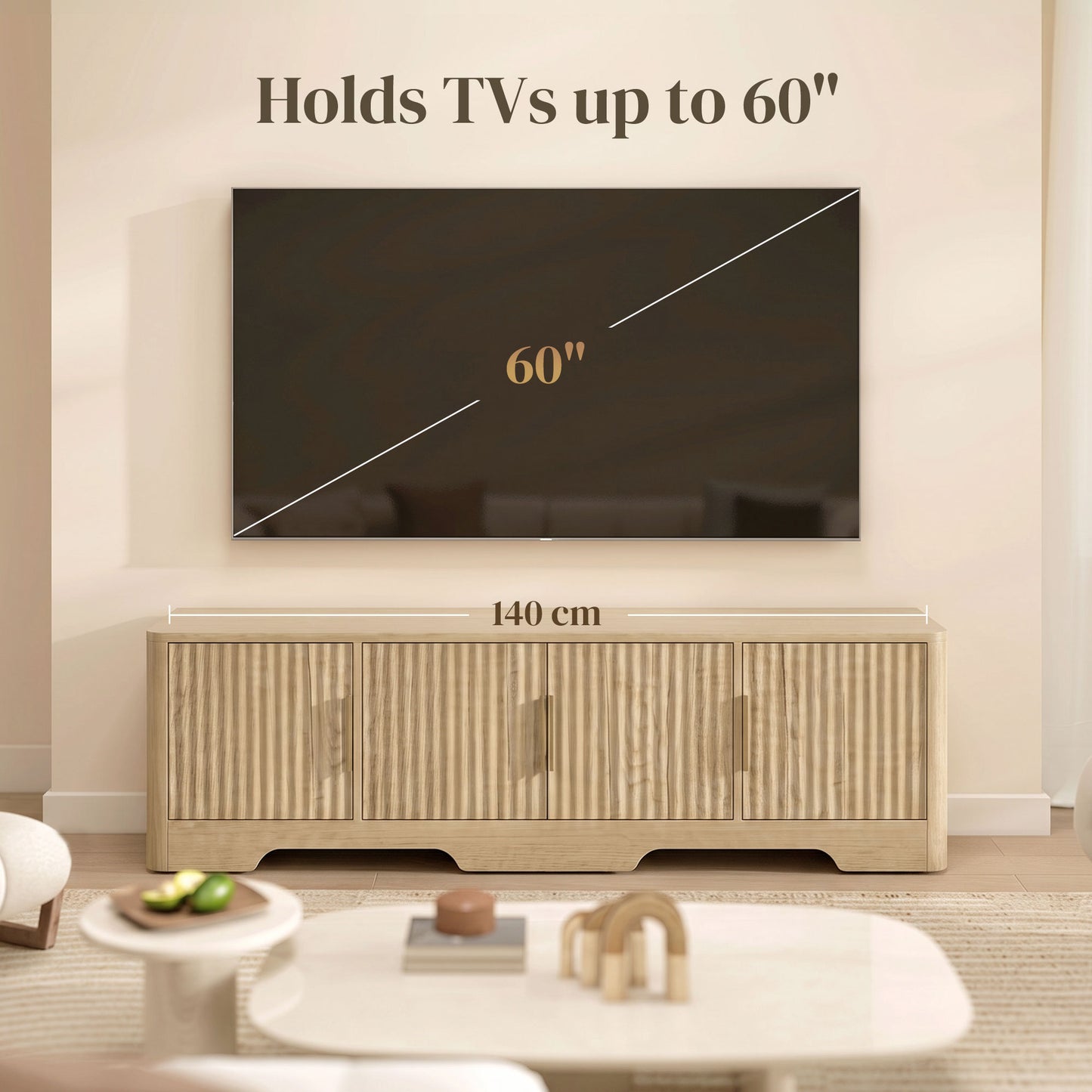 Meuble télé avec portes cannelées pour téléviseurs jusqu'à 60 po