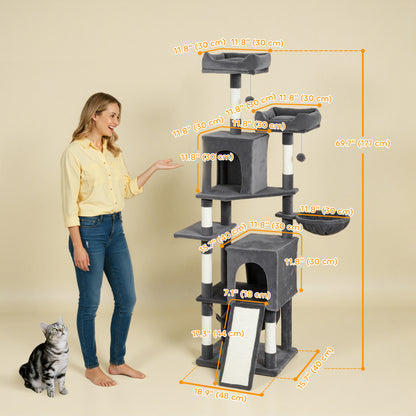 Arbre à chat multi-niveaux 177 cm avec condos et hamac