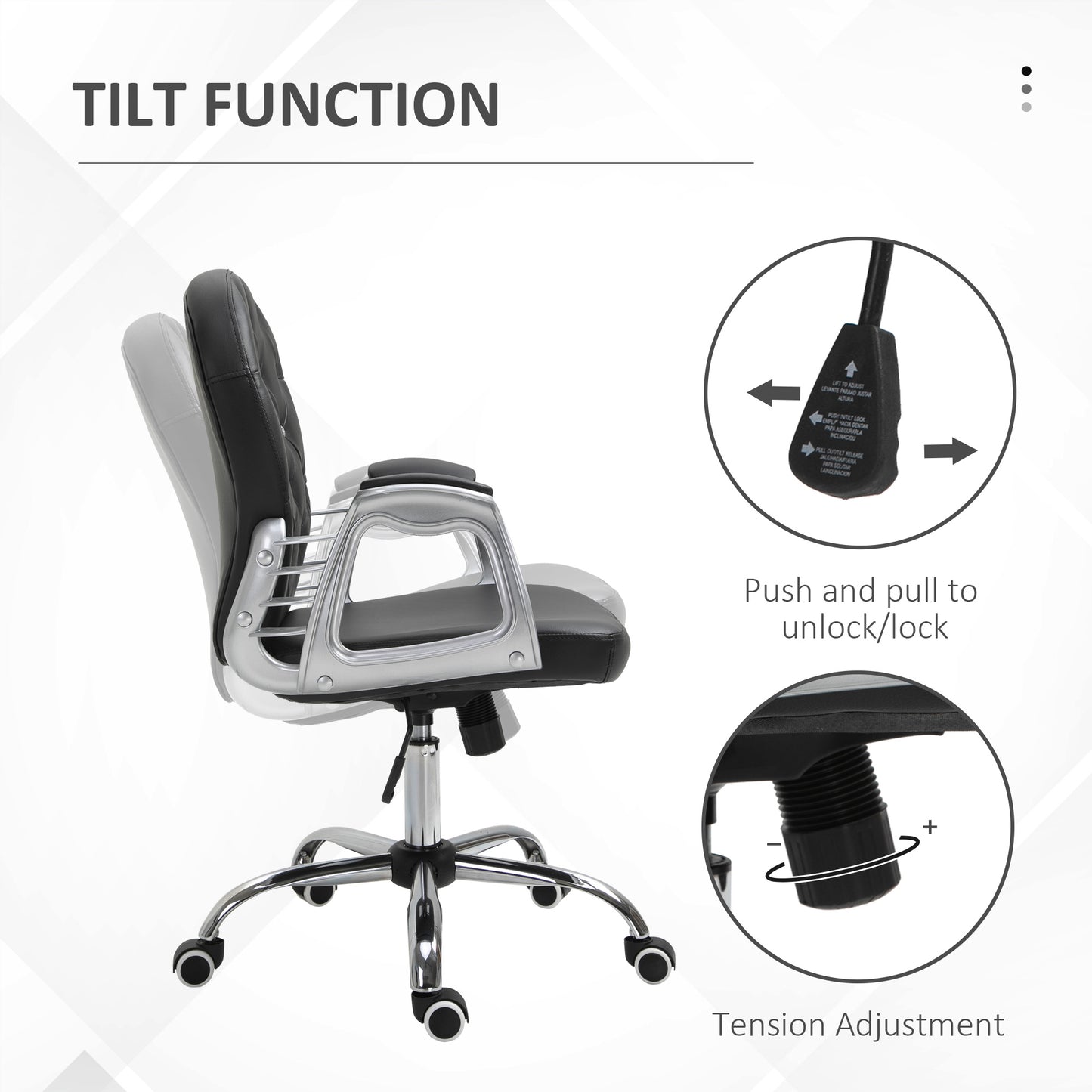 Chaise de bureau capitonnée cuir synthétique cristaux décoratifs