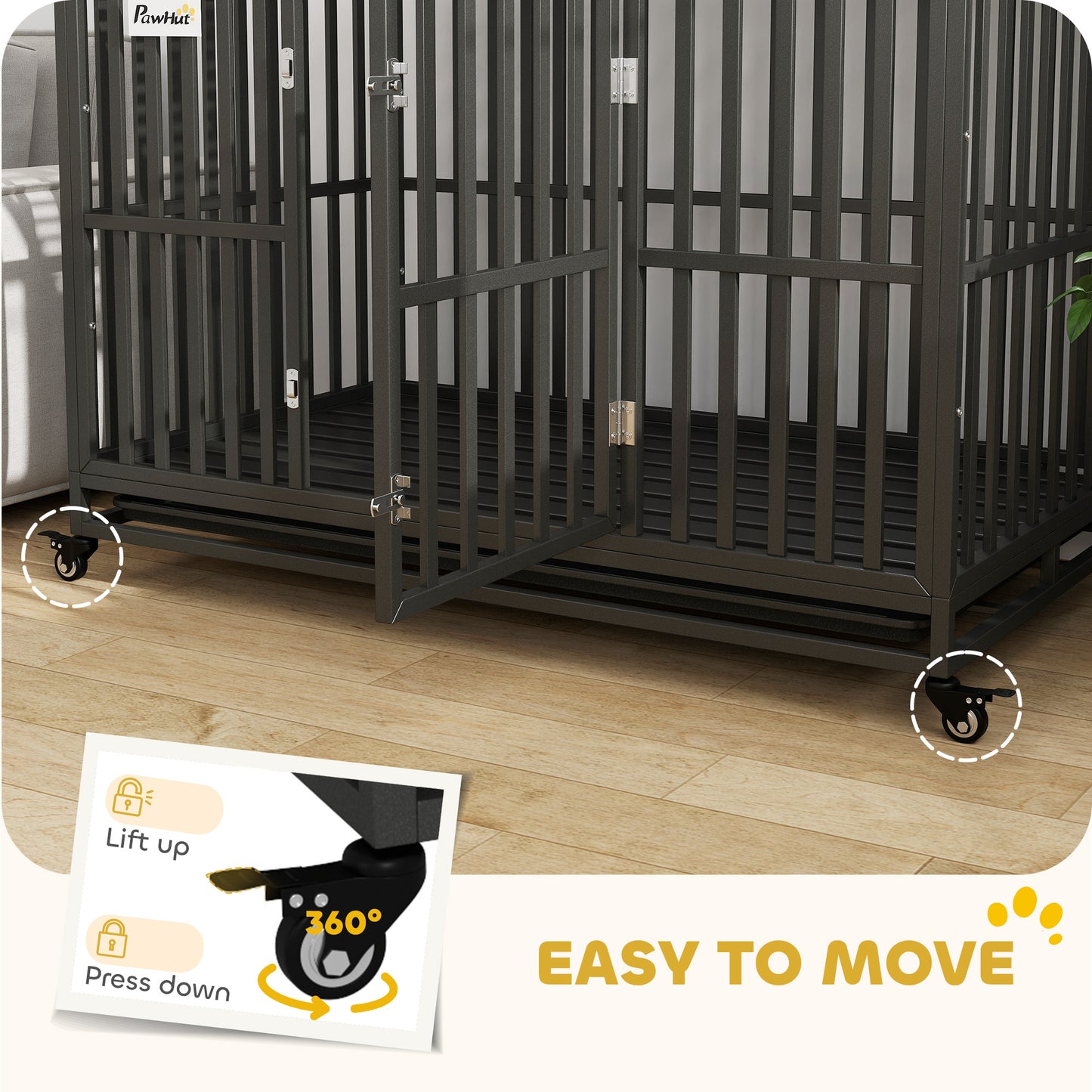 Cage pour chien en acier robuste 104 cm avec roulettes