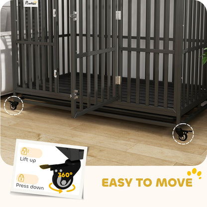 Cage pour chien en acier robuste 104 cm avec roulettes