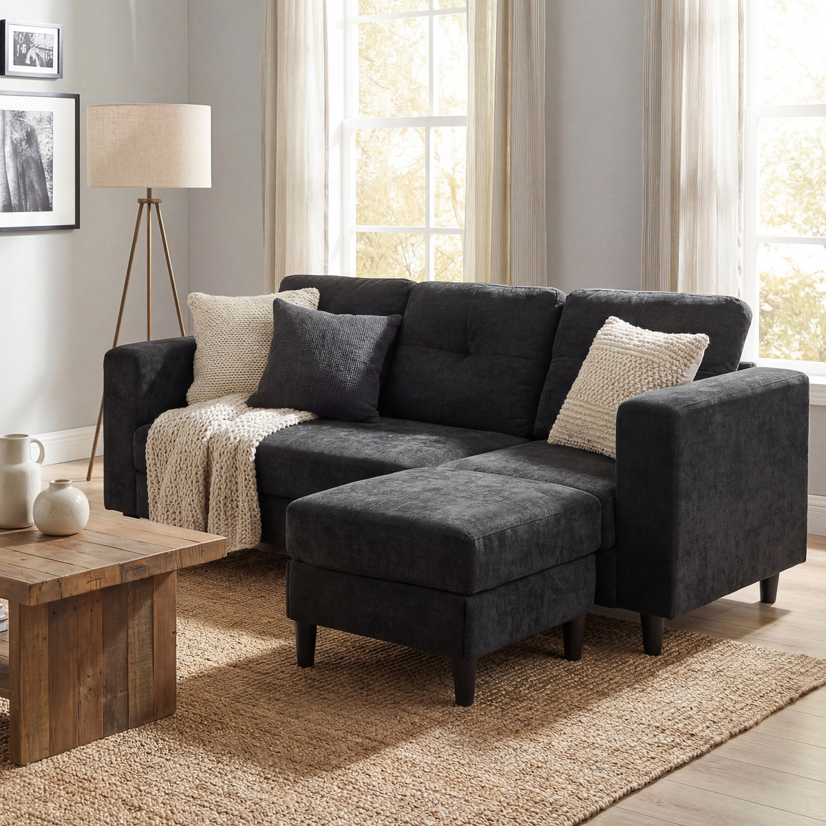 Divan sectionnel en L avec chaise modulable