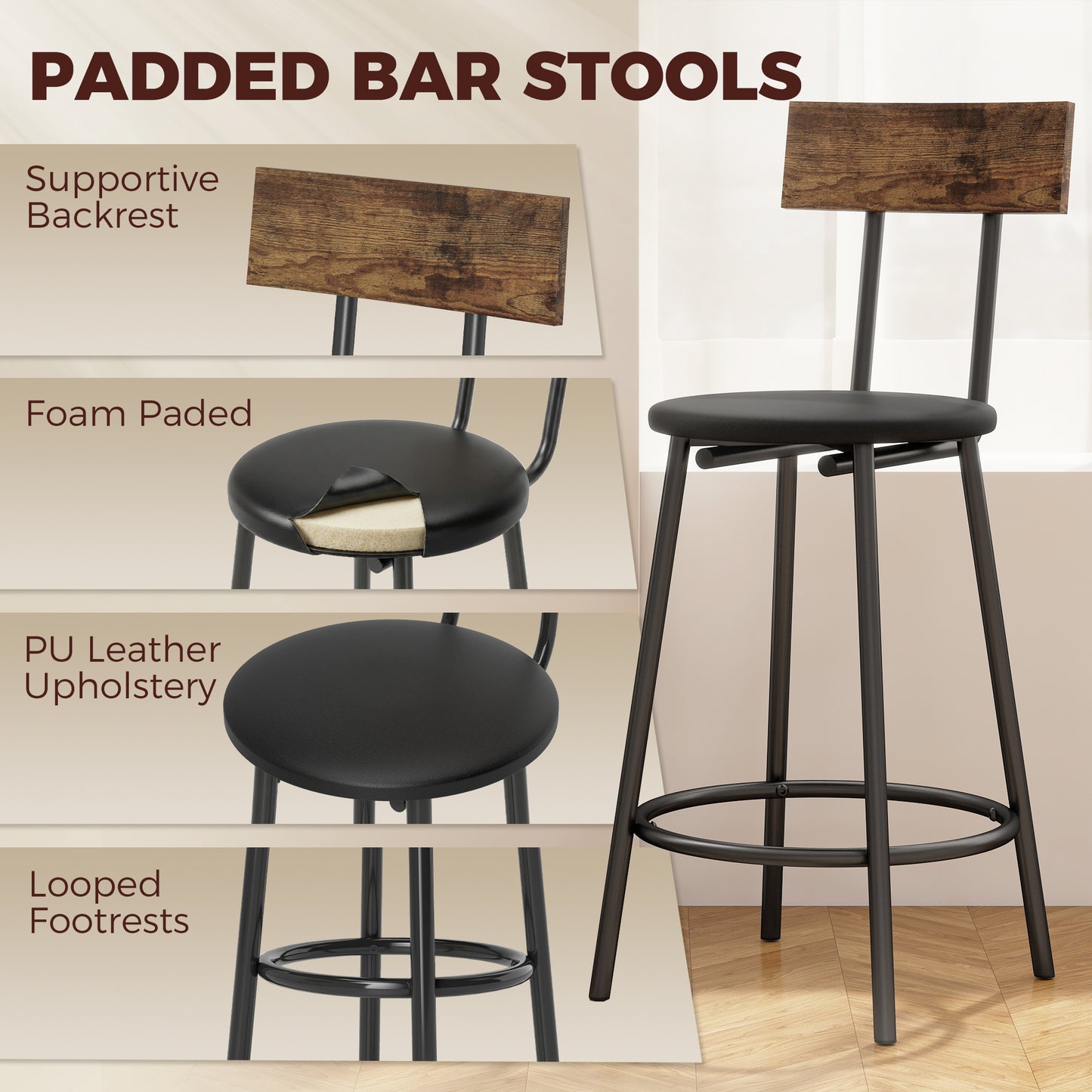 Ensemble table haute et tabourets de bar 4 pièces