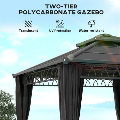 Gazebo rigide double toit PC avec moustiquaire et rideaux