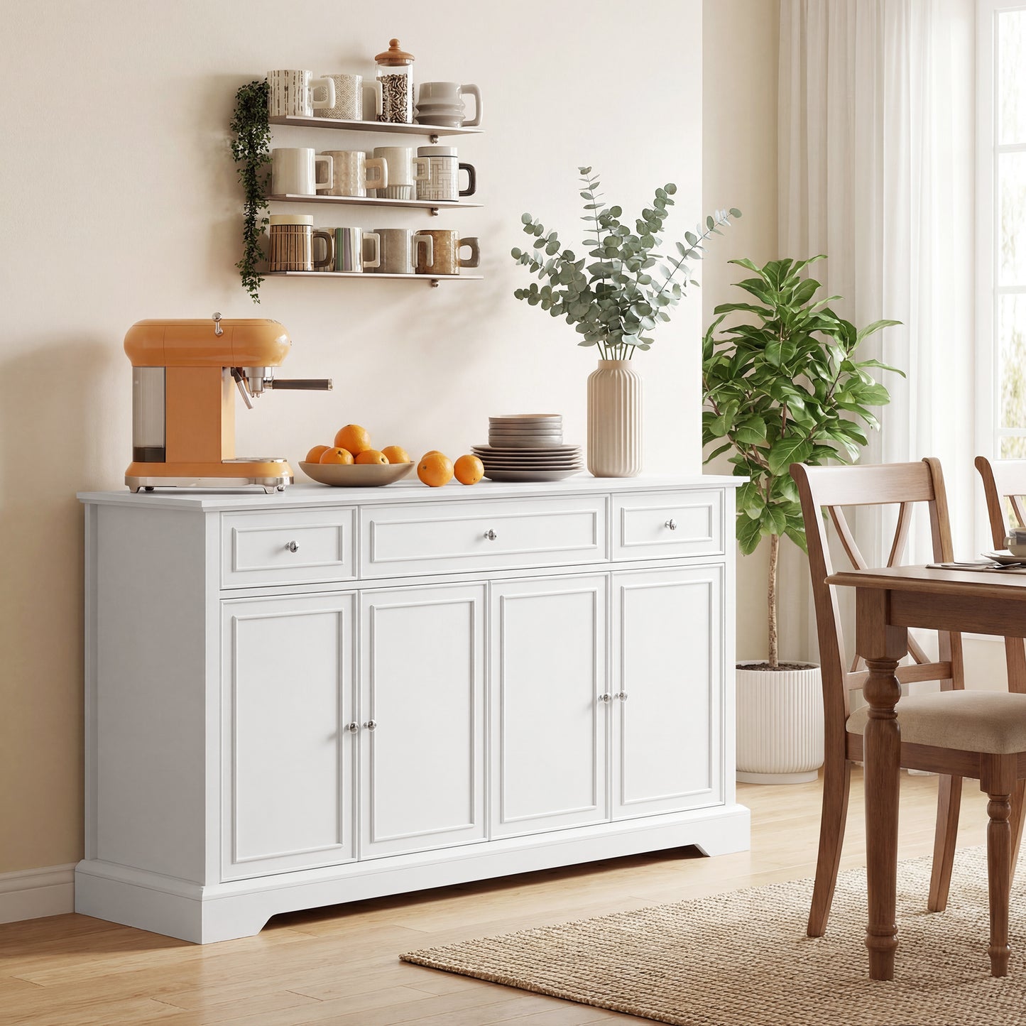 Buffet bahut portes soft-close 3 tiroirs 137 cm