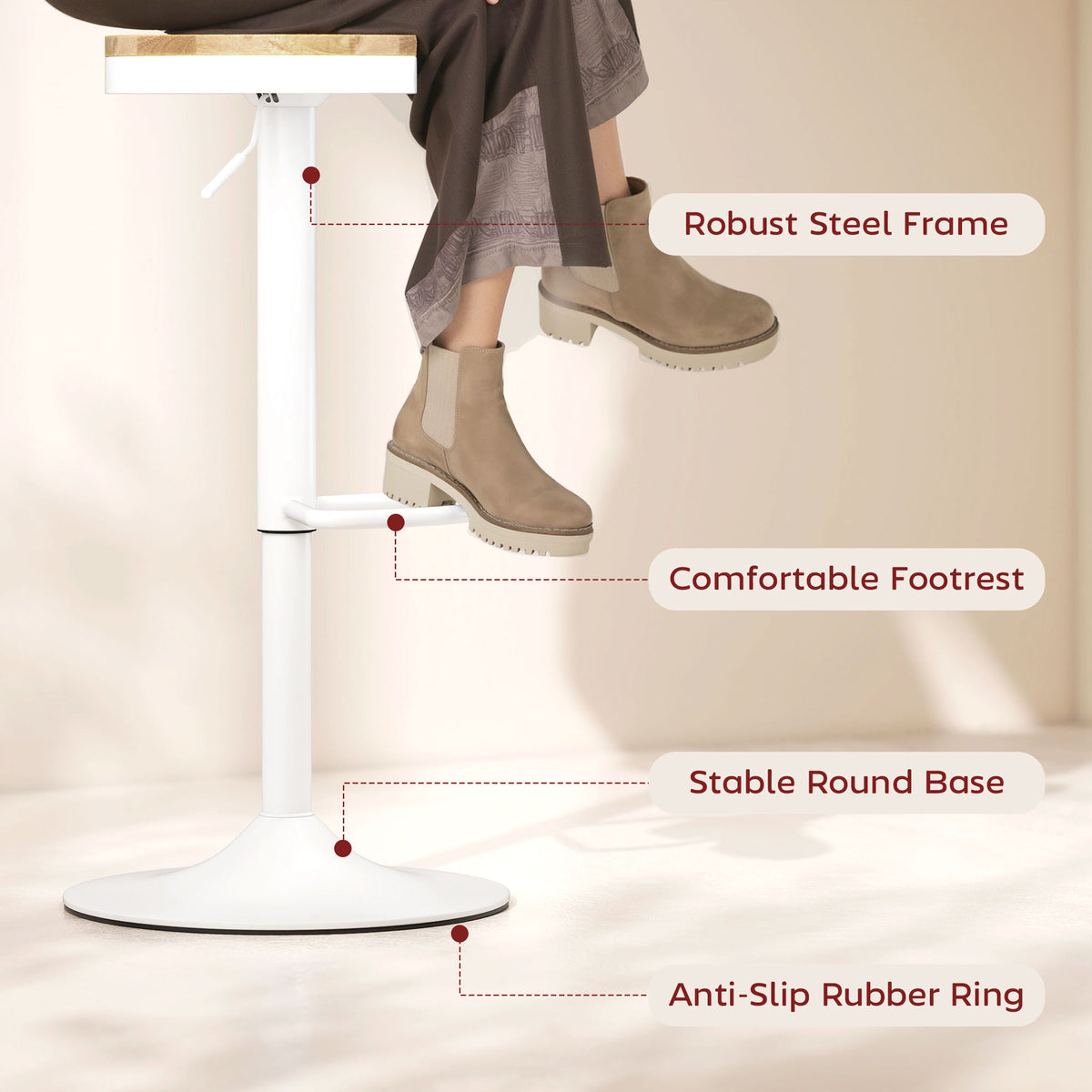 Tabourets de bar ajustables pivotants en bois