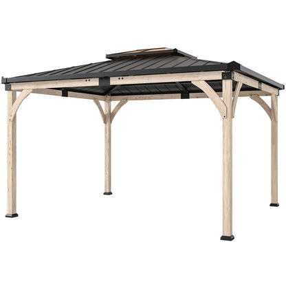 Gazebo toit rigide double en bois sapin 366 x 427 cm