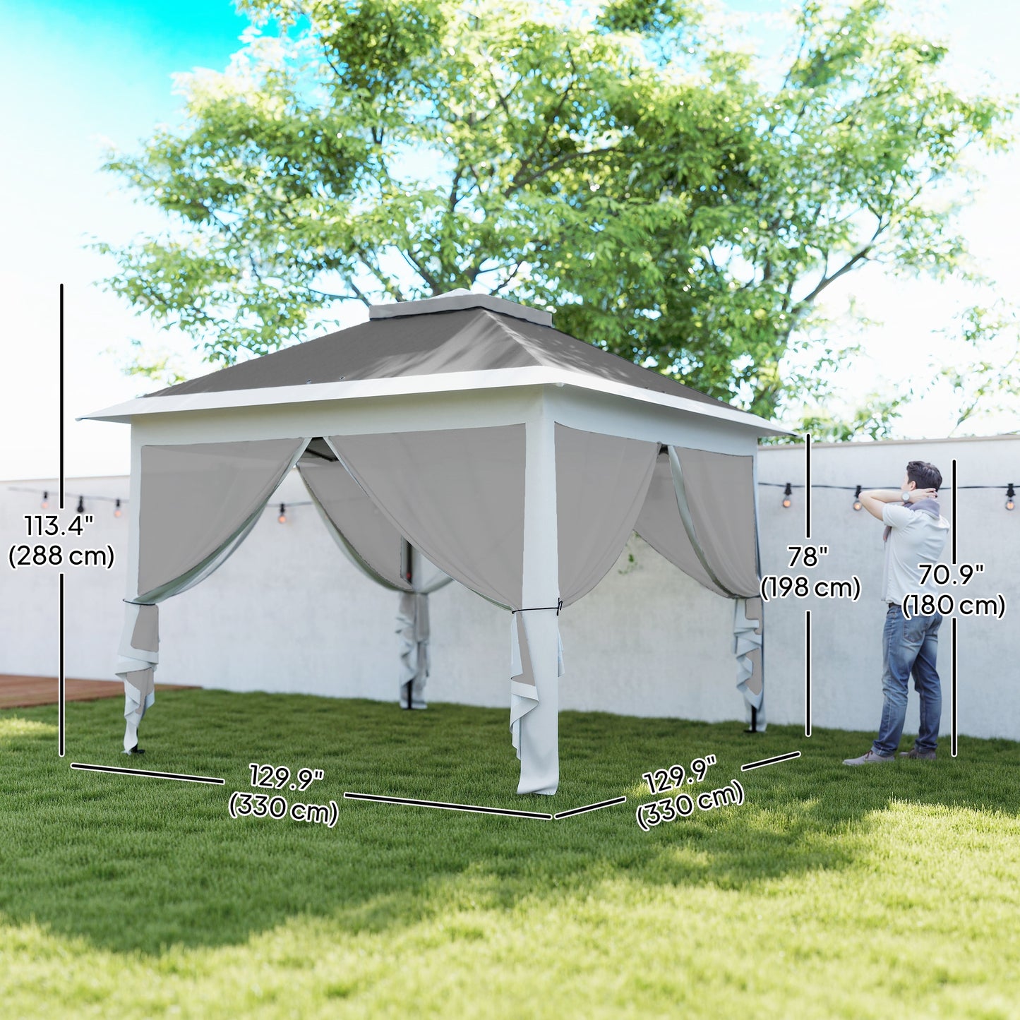 Gazebo pop-up double toit avec moustiquaire 3,35 m x 3,35 m