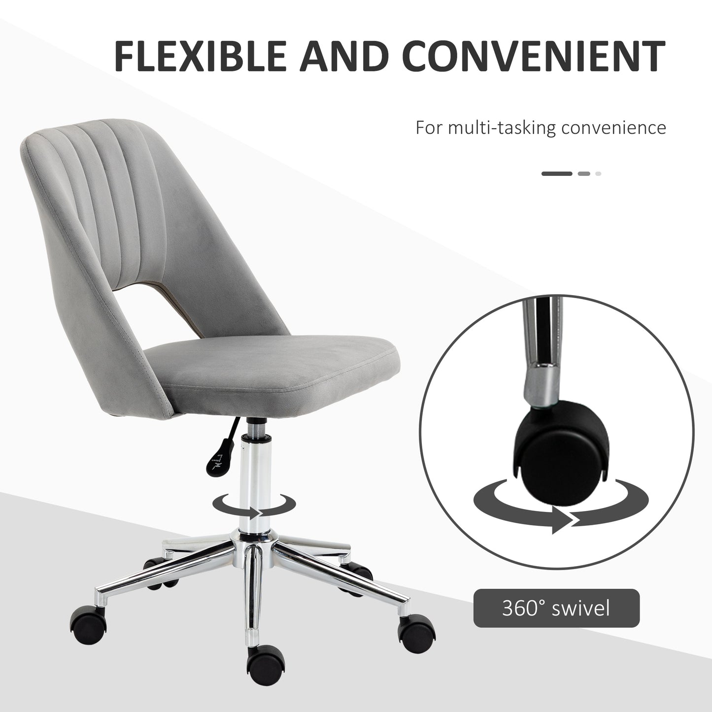 Chaise de bureau mi-hauteur velours forme festonnée pivotante