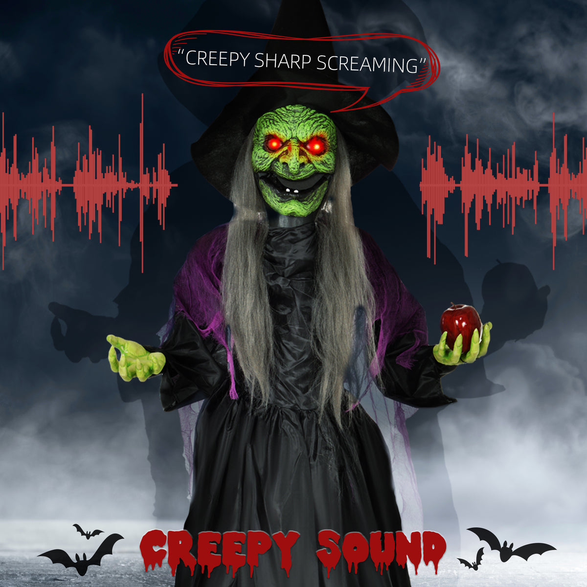 Sorcière animatronique grandeur nature Halloween sonore