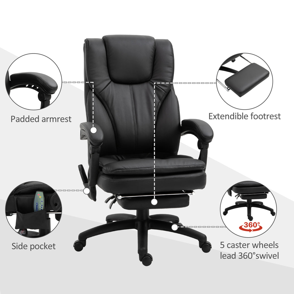 Chaise de bureau massante inclinable avec repose-pieds