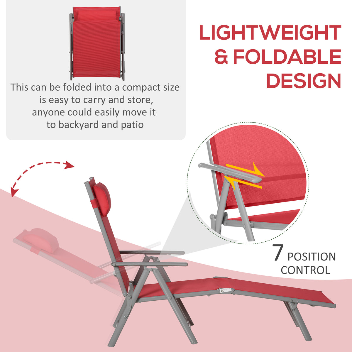 Chaise longue pliante réglable en acier — 7 positions