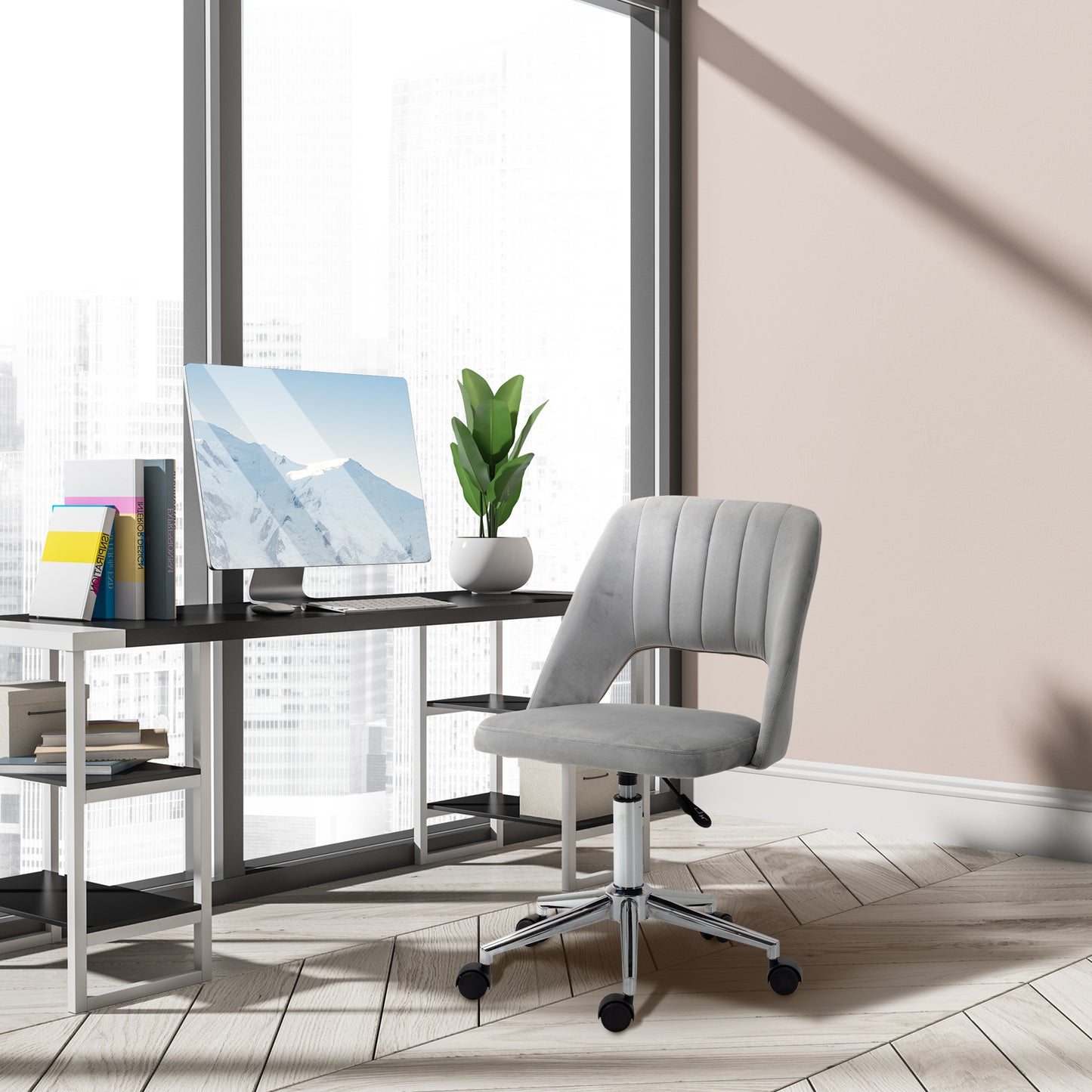 Chaise de bureau mi-hauteur velours forme festonnée pivotante
