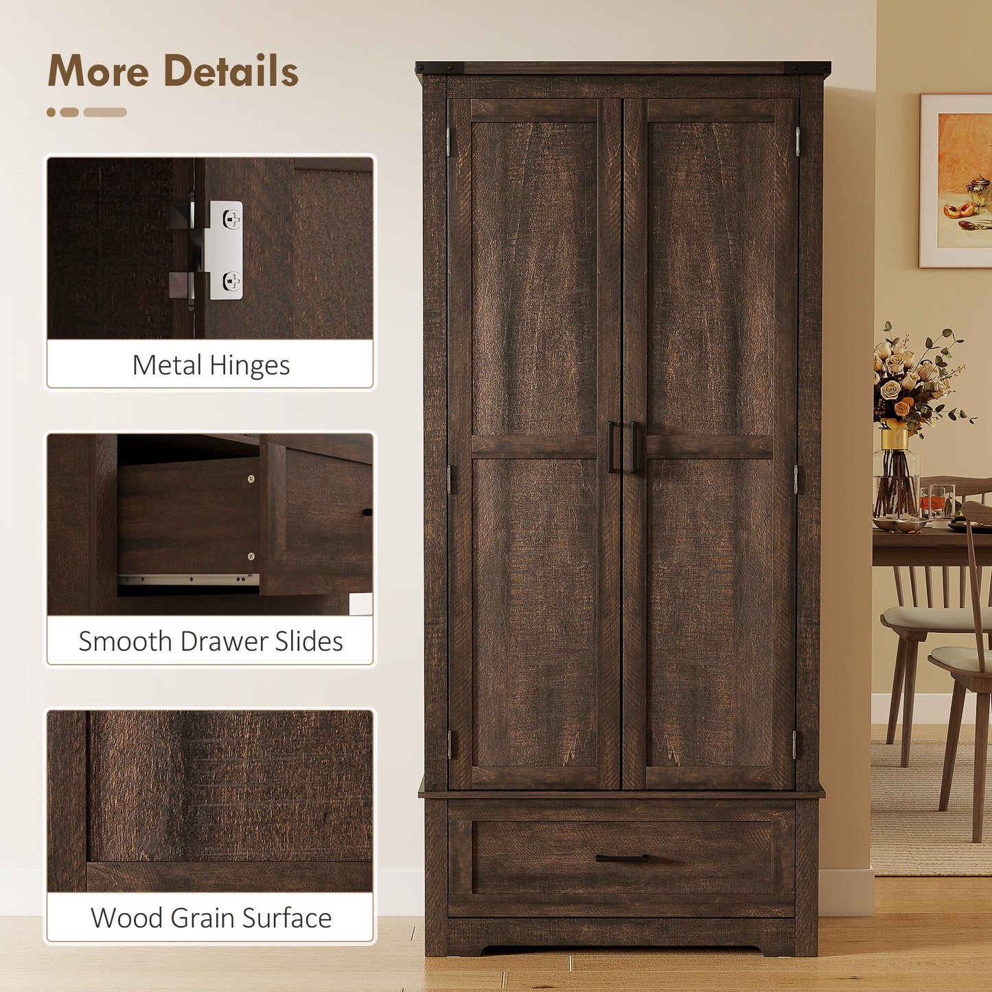 Armoire-garde-manger de cuisine style campagnard 175 cm