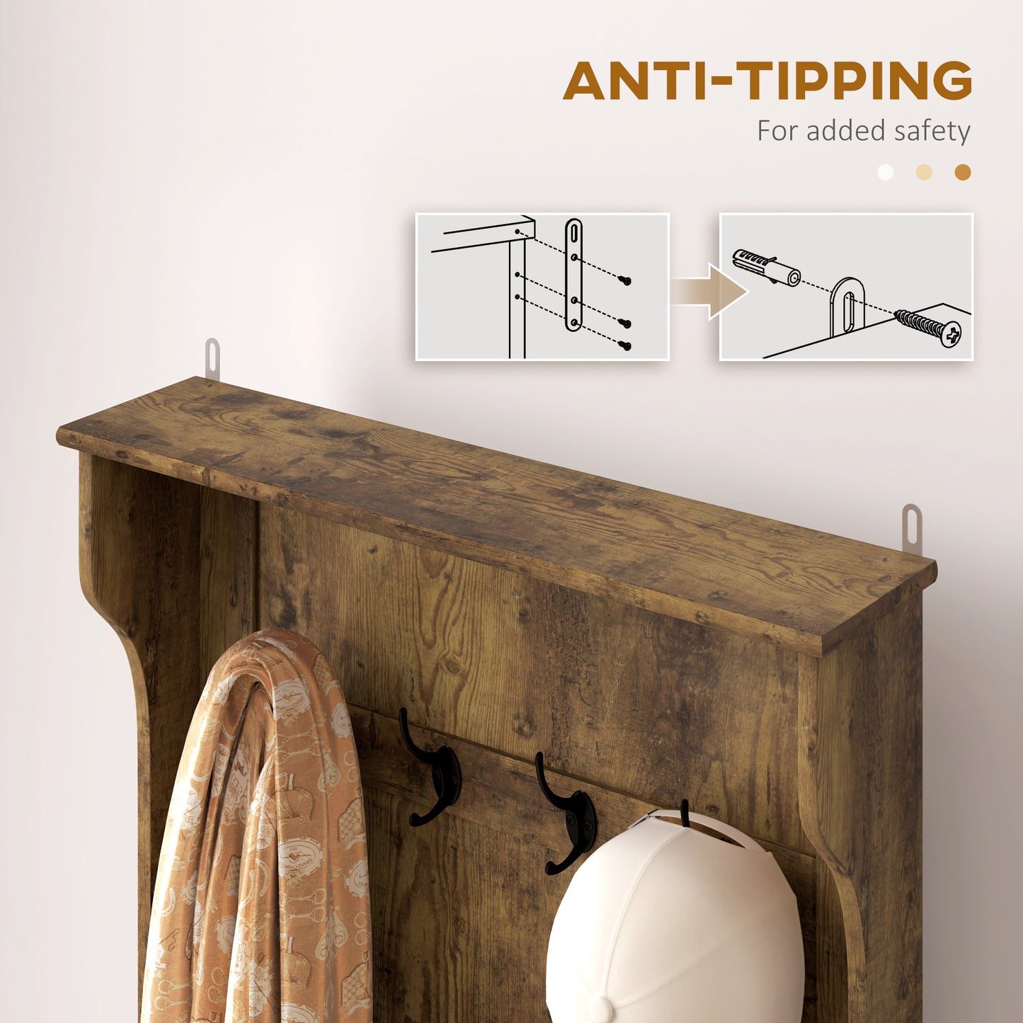 Porte-manteau multifonction 4-en-1 avec banc rangement rustique