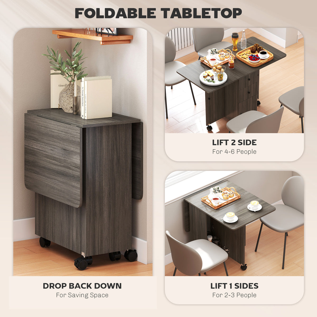 Table à manger pliante escamotable avec rangement à roulettes