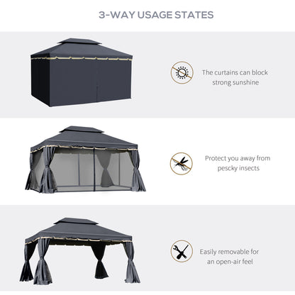 Gazebo de patio double toit avec filet et rideaux