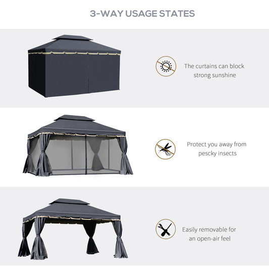 Gazebo de patio double toit avec filet et rideaux