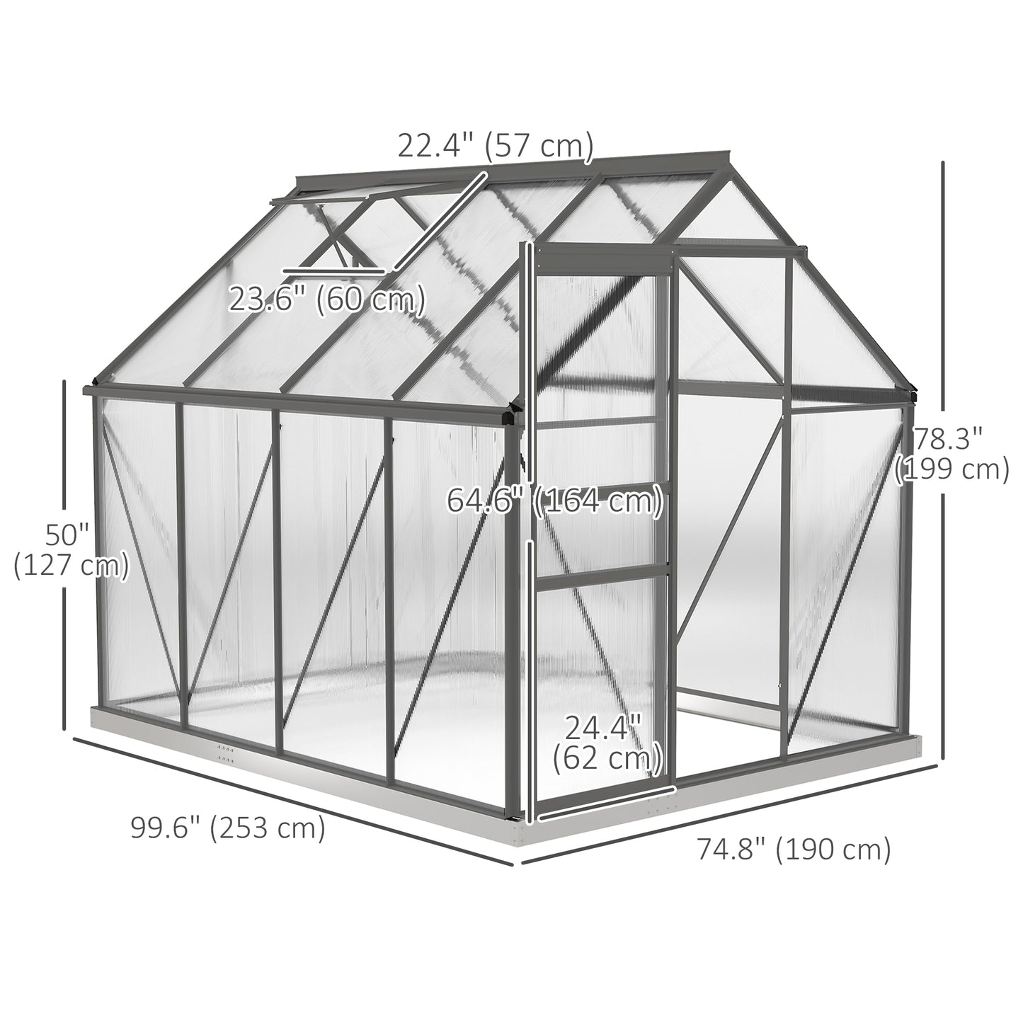 Serre de jardin polycarbonate 183 x 366 x 198 cm