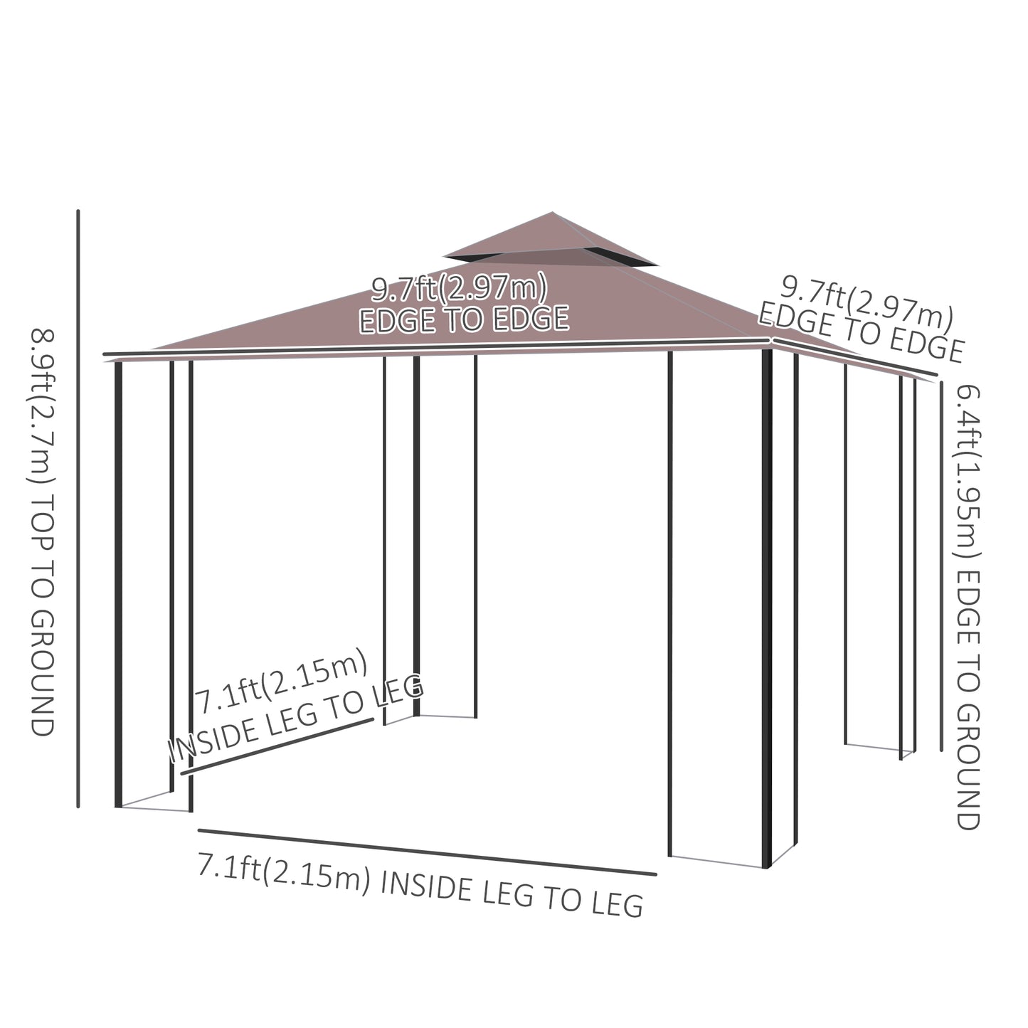 Gazebo de jardin double toit avec moustiquaire 3x3 m