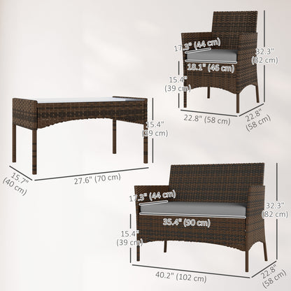 Outsunny 4-Piece Rattan Patio Set with Loveseat and Table Beige