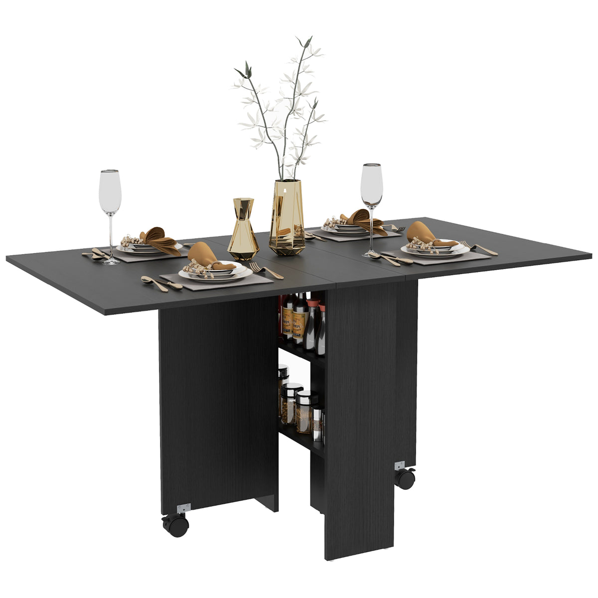 Table à manger pliante avec rangement et roulettes