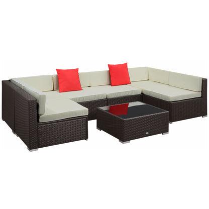 Outsunny 7-Piece Sectional Sofa Set - Brown & Beige Rattan