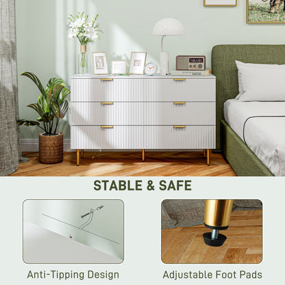 Commode 6 tiroirs avec pieds et poignées dorés