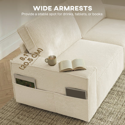Sofa 3 places à ressorts ensachés en velours côtelé