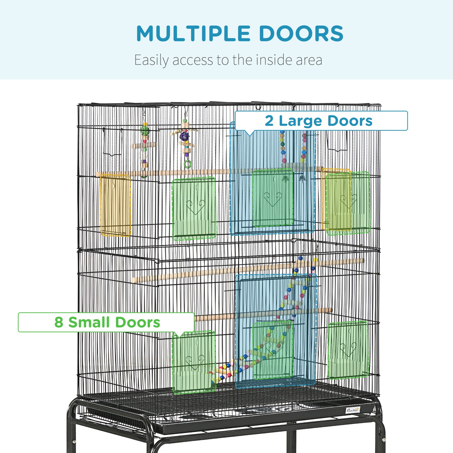 Cage à oiseaux spacieuse avec roulettes et jouets