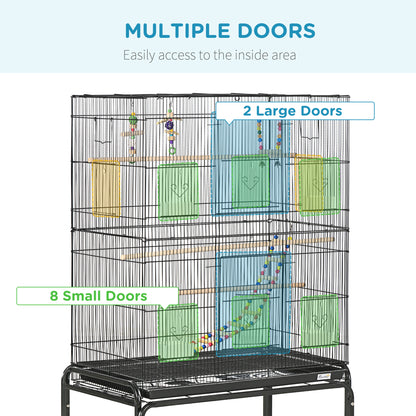 Cage à oiseaux spacieuse avec roulettes et jouets