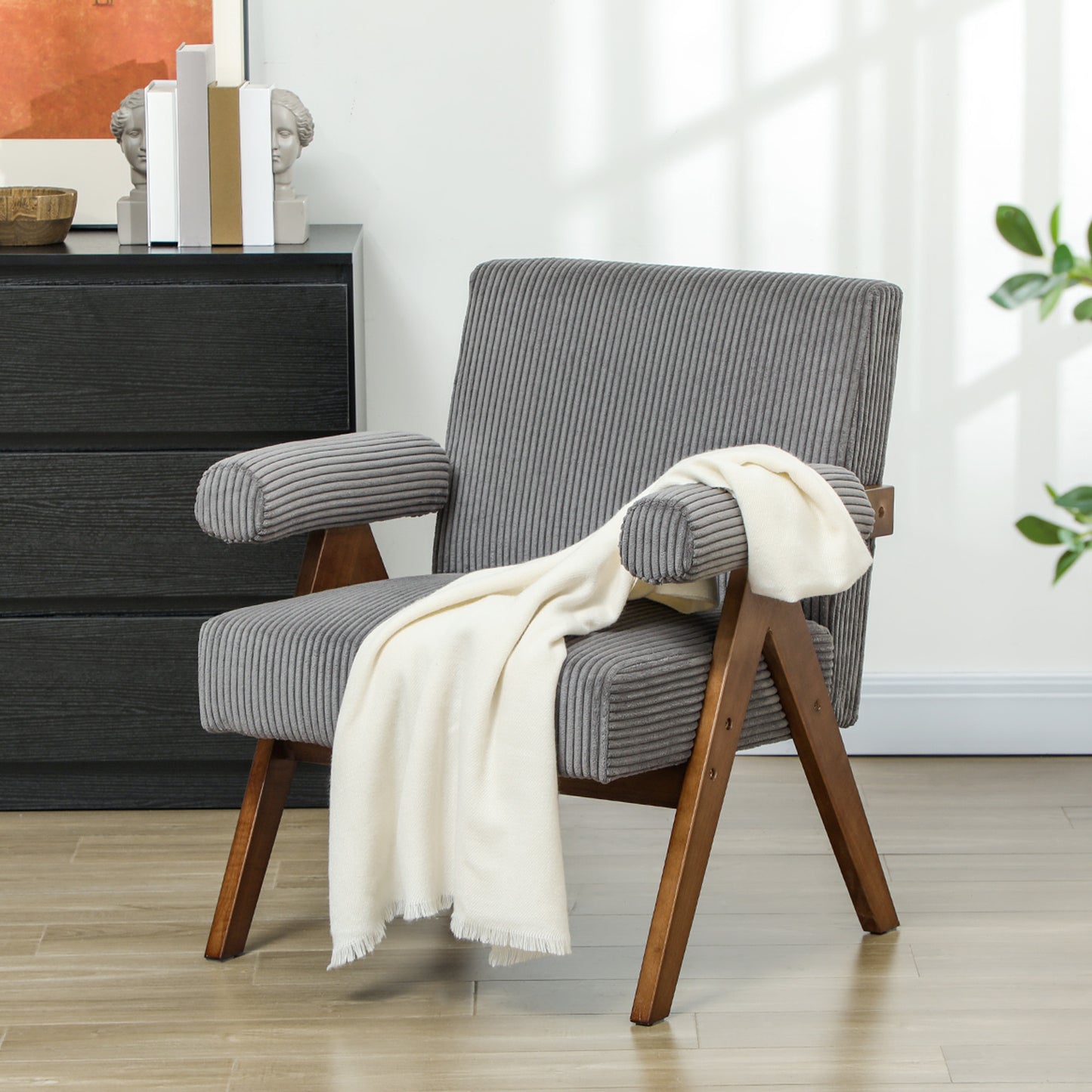 Fauteuil accent velours côtelé coussin épais