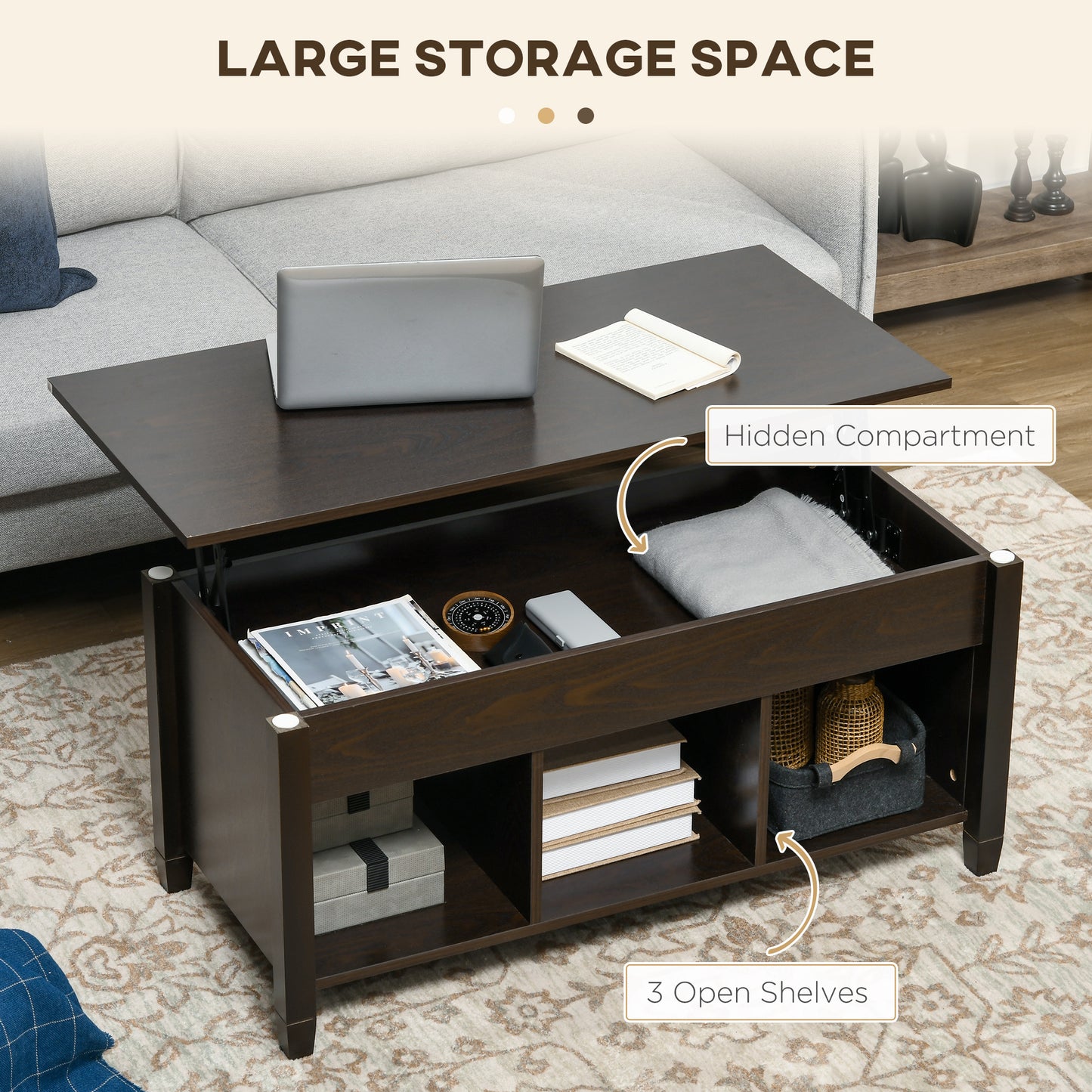 Table basse relevable moderne avec rangement caché