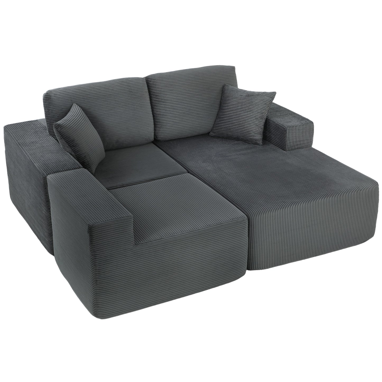 Sofa sectionnel modulaire 2-en-1 forme L en velours côtelé