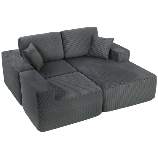 Sofa sectionnel modulaire 2-en-1 forme L en velours côtelé