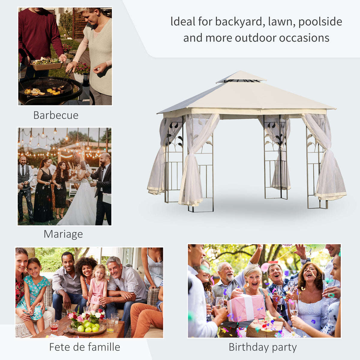Gazebo de patio toit double 3x3 m acier