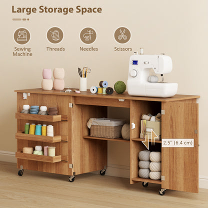 Table de couture pliante avec rangement — Bois