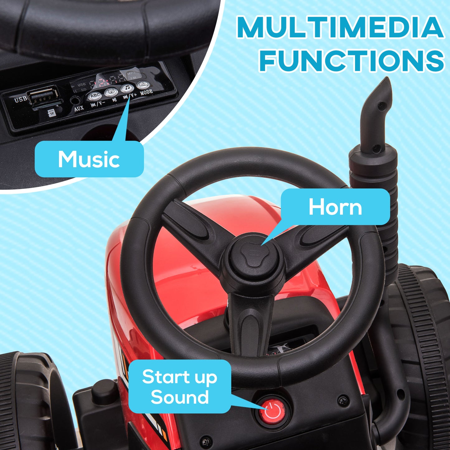 Tracteur électrique 12V pour enfants avec remorque
