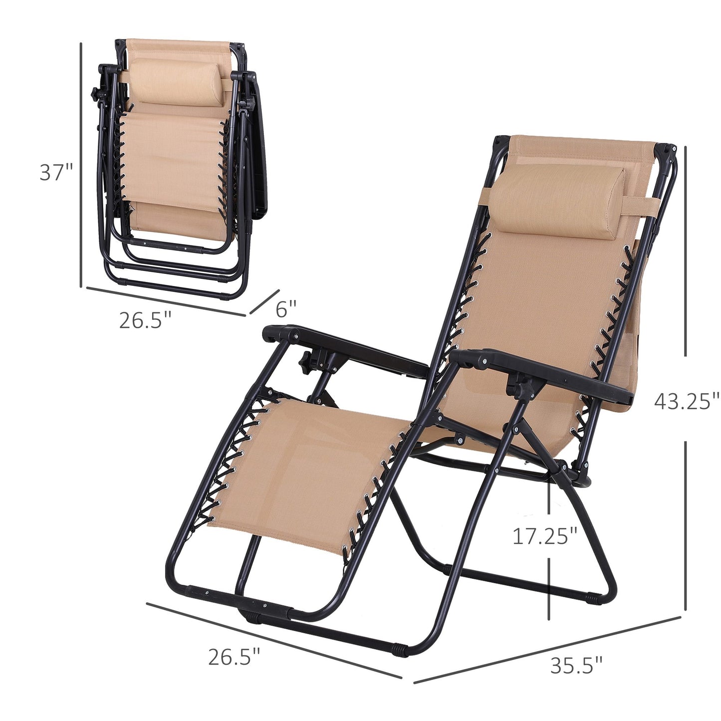 Chaise longue zéro gravité pliable avec auvent
